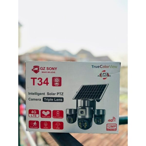 GZ SONY T34 12MP 4G LTE Solar PTZ Camera Triple Lens with Auto Track, TrueColorView, IP66 Waterproof