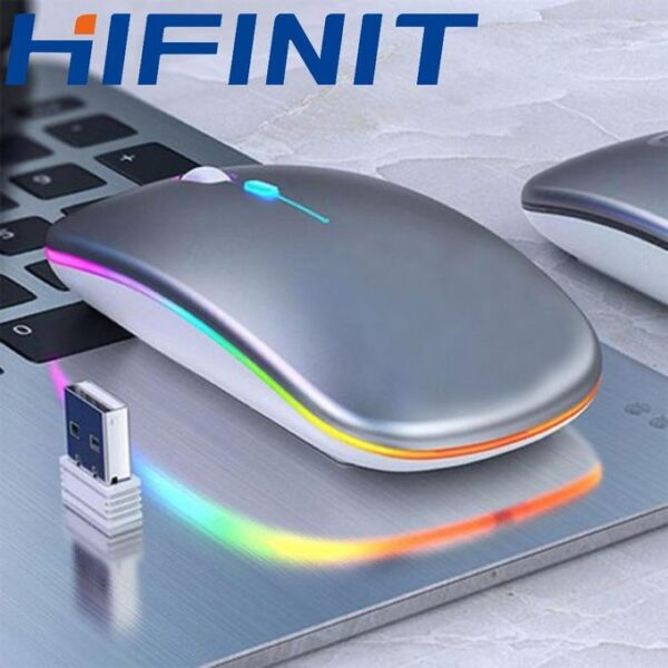 Hifinit Wireless Mouse 2.4G Bluetooth Dual Mode Rechargeable Silver