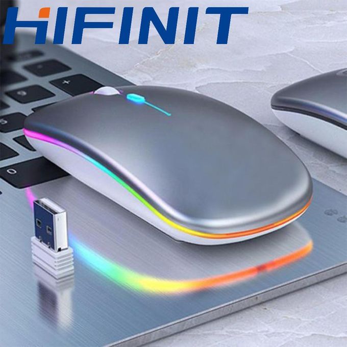 Hifinit Wireless Mouse 2.4G Bluetooth Dual Mode Rechargeable Silver