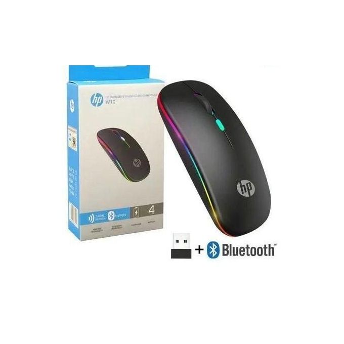 Hp W10 Wireless and Bluetooth Rechargeable Mouse with Led Light