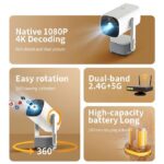 K2 Rechargeable Mini Projector – Portable HD LED Home Cinema with Battery, HDMI & USB for Movies & Games