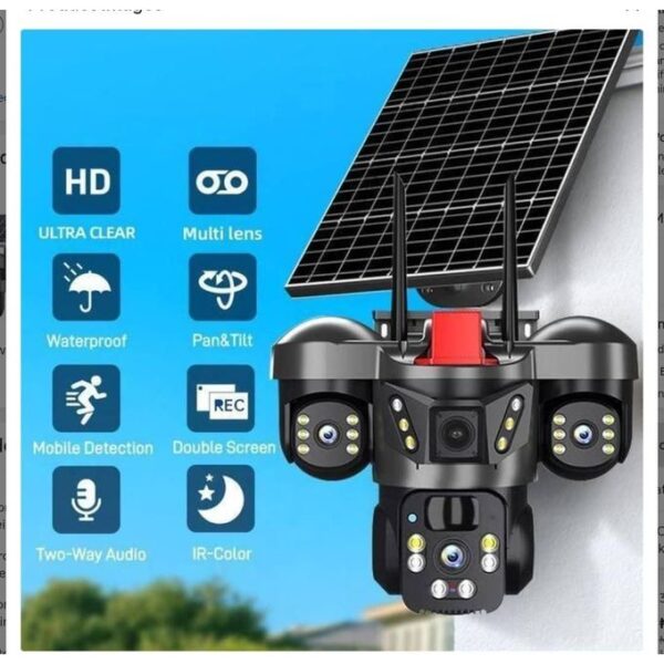 Latest Triple Lens 4G Solar CCTV Camera – Wireless Outdoor PTZ Security Camera with Night Vision, Motion Detection, SIM Card & V380 Pro App