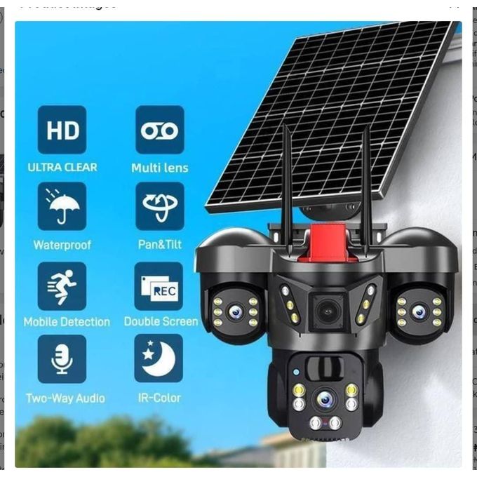 Latest Triple Lens 4G Solar CCTV Camera – Wireless Outdoor PTZ Security Camera with Night Vision, Motion Detection, SIM Card & V380 Pro App