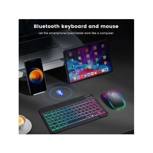 Mini Slim Multimedia 78 Keys RGB Backlight Wireless for Bluetooth Keyboard Mouse Combo