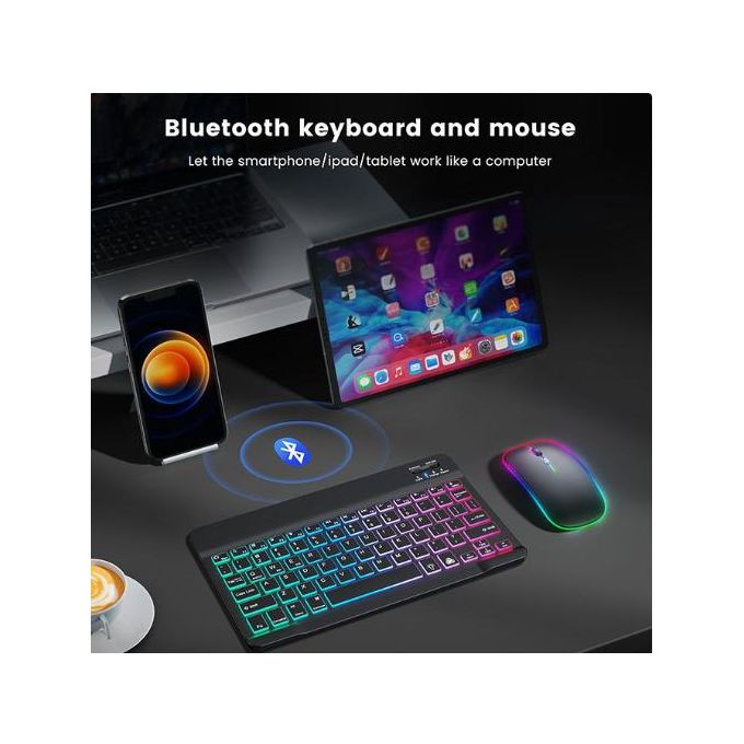 Mini Slim Multimedia 78 Keys RGB Backlight Wireless for Bluetooth Keyboard Mouse Combo