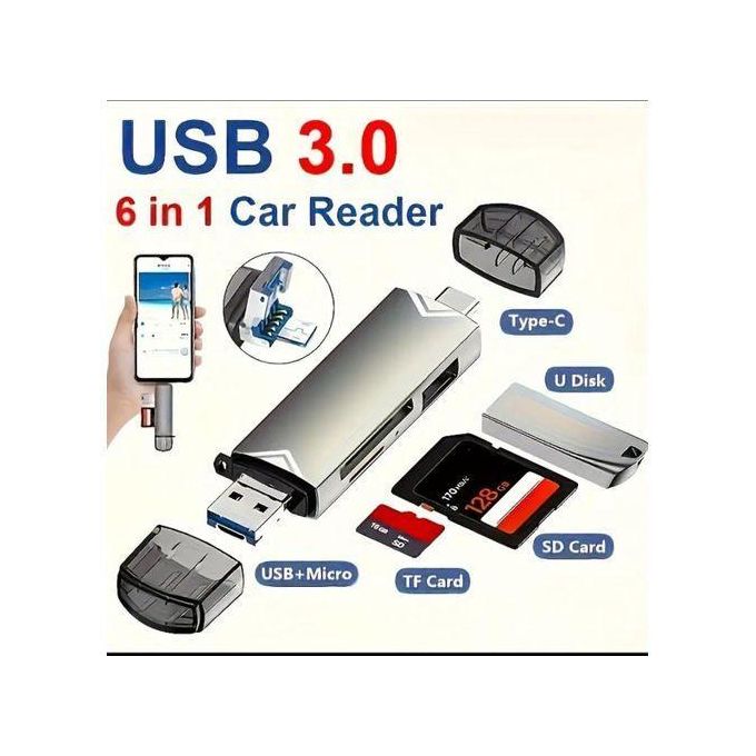 Otg 6 in 1 Card Reader Type-C Micro USB Portable SD Memory For Type-C, Android Phone Or PC - Flash Drive High-Speed 5Gbps Data Transfer, Type-C & Micro USB Interfaces - SD, TF,...