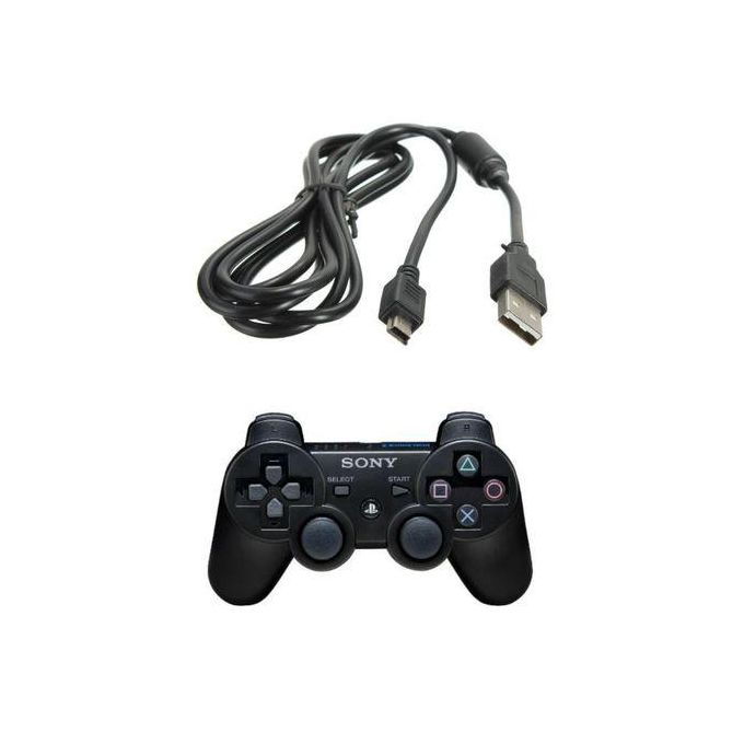 PS3 DUAL SHOCK 3 WIRELESS GAME PAD/CONTROLLER +USB CORD/CABLE-BLACK