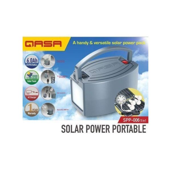 Qasa .Qasa olar Power Portable 12.8V LiFePO4 Battery+20W foldable panel+4 LED bulbs+mini Fan SPP-006 5in1