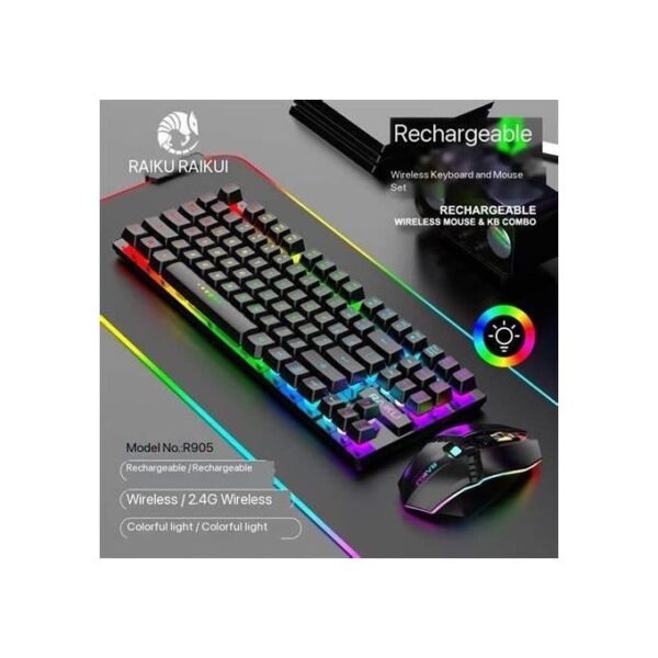 RAIKU R905 wireless charging keyboard and mouse set 87-key LED light-emitting gaming mouse and keyboard cross-border