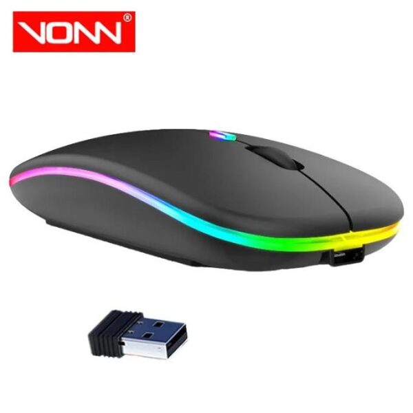 Rechargeable Wireless Mouse – 2.4GHz & Bluetooth 2-Mode, Silent Click, Ergonomic Compact Design, USB-C Charging, Plug & Play for PC / Laptop / Android / Tablet