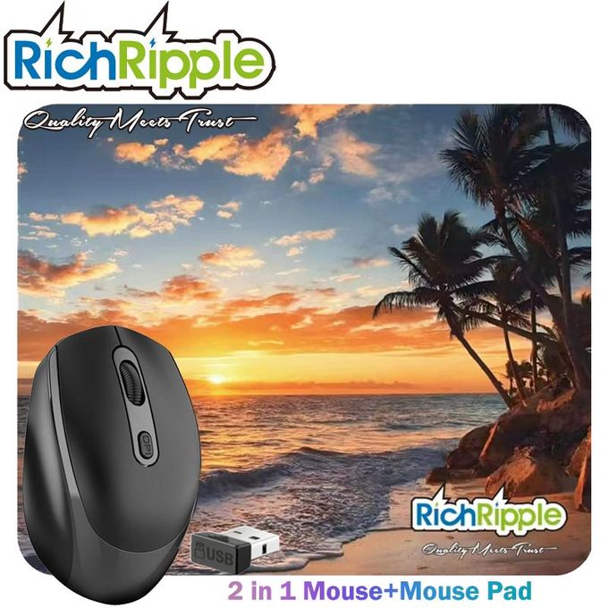 RichRipple 2 in 1 2.4G Wireless Dual-mode Bluetooth Mouse Wireless Rechargeable Mouse with mouse pad 3-Level DPI and Ergonomic Design for Office, Library