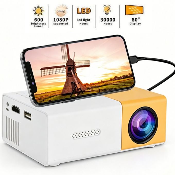 SIKITUT Mini Portable Projector Outdoor Home LED Cinema Video Projector Compatible with Android/Laptop/Phone/TV