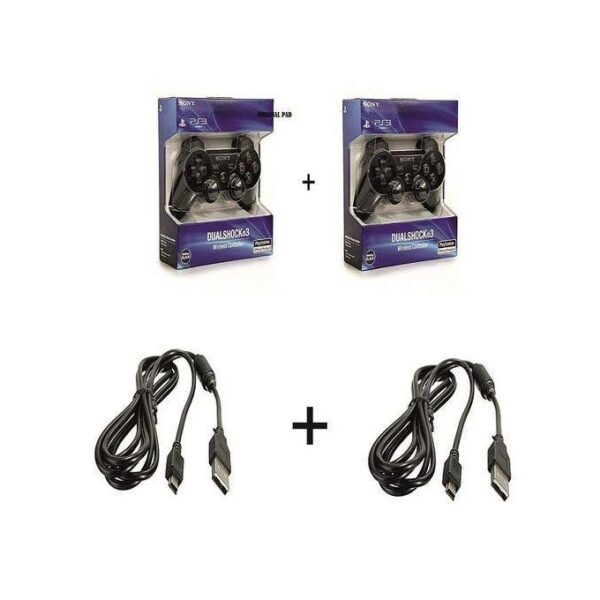 Sony PS3 WIRELESS GAME PAD/CONTROLLER - 2 PCS + 2 STANDARD USB CABLES--BLACK