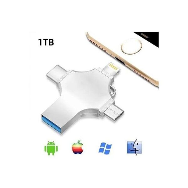 USB Flash Drive 1TB - 4-in-1 USB 3.0, Silver, Multi-Interface