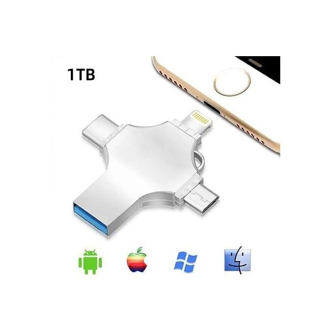 USB Flash Drive 1TB - 4-in-1 USB 3.0, Silver, Multi-Interface