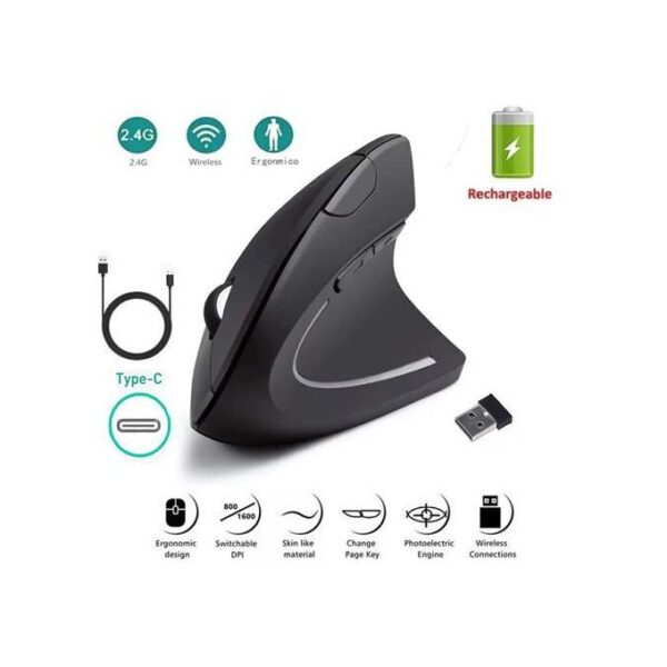 Vertical ergonomic gaming mouse, wireless rechargeable gaming player kit, optical 2.4G mouse, computer, laptop, desktop, USB mouse