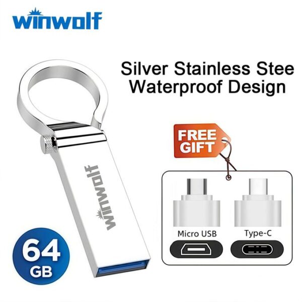 Winwolf Flash Drive 3.0 64GB 128GB - Metal OTG Micro USB Type-C