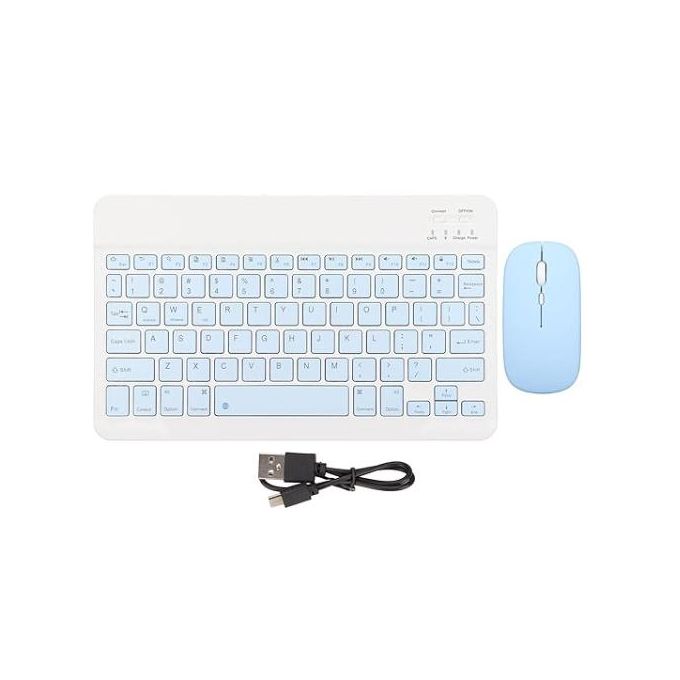 Wireless Mini Keyboard & Mouse Combo - Bluetooth, Rechargeable, Blue