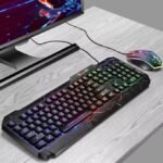 2-IN-1 Rainbow Glow Gaming Keyboard& Mouse Set with Backlight Luminous Gaming Peripheral Ergonomic Mechanical Feel Keyboard Mouse