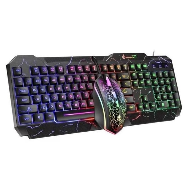 2-IN-1 Rainbow Glow Gaming Keyboard& Mouse Set with Backlight Luminous Gaming Peripheral Ergonomic Mechanical Feel Keyboard Mouse