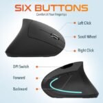 addigoes Vertical Mouse, Right Handed 2.4GHz Wireless Ergonomic Rechargeable Vertical Mouse with 3 Adjustable DPI 800/1200/1600, Quiet Clicks, 6 Buttons,Compatible with PC,...