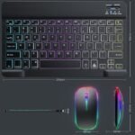 Bluetooth Wireless Keyboard and Mouse Set Mini iPad Keyboard Keycaps 7-Colour Backlight - Black
