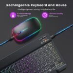 Bluetooth Wireless Keyboard and Mouse Set Mini iPad Keyboard Keycaps 7-Colour Backlight - Black