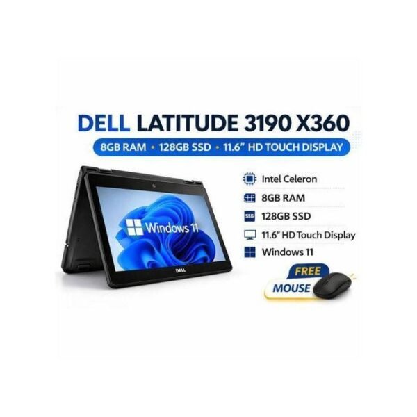 DELL LATITUDE 3190 2in1 X360 11TH GEN INTEL PENTIUM, 8GB RAM,128GB SSD TOUCHSCREEN WIN 10 + USB LIGHT