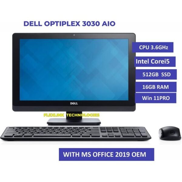 DELL OptiPlex 3030 All-in-One (AIO) Desktop – Intel® Core™ i5, 16GB RAM, 512GB SSD, Windows 11 Pro + Office 2019 OEM