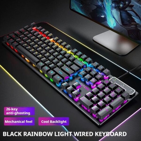GX30 wired backlit keyboard Cool backlight Ergonomic design Waterproof and dustproof Used for office and games-Black