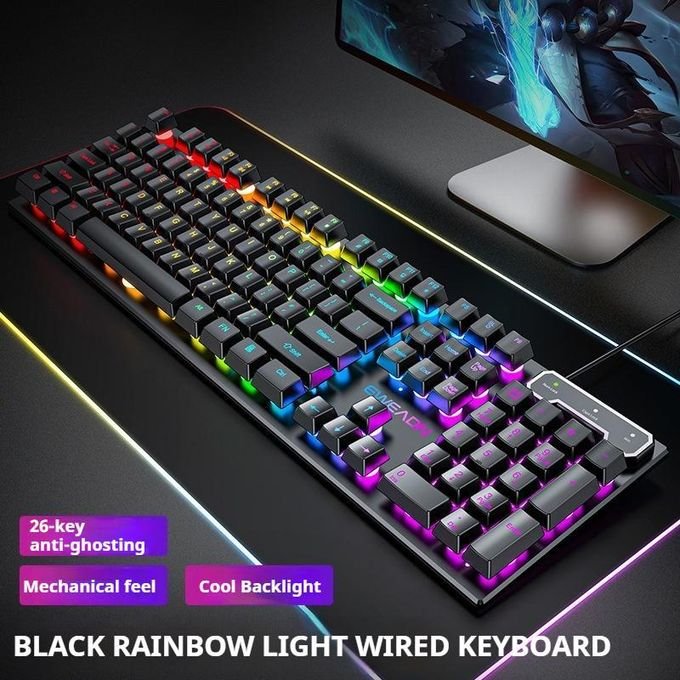 GX30 wired backlit keyboard Cool backlight Ergonomic design Waterproof and dustproof Used for office and games-Black