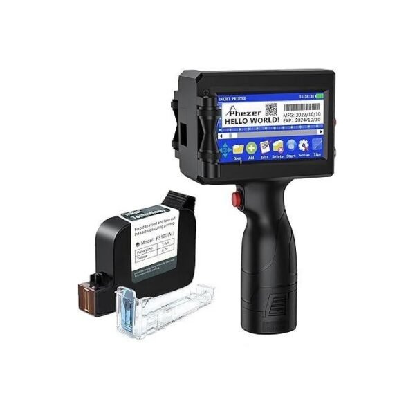 Handheld Inkjet Printer for Flat Surface 0.5 Inch Nozzle for QRCode Barcode Production Date Time Logo Batch Number Print On Glass Bag Carton Box Wood Cloth Plastic Cable (25...
