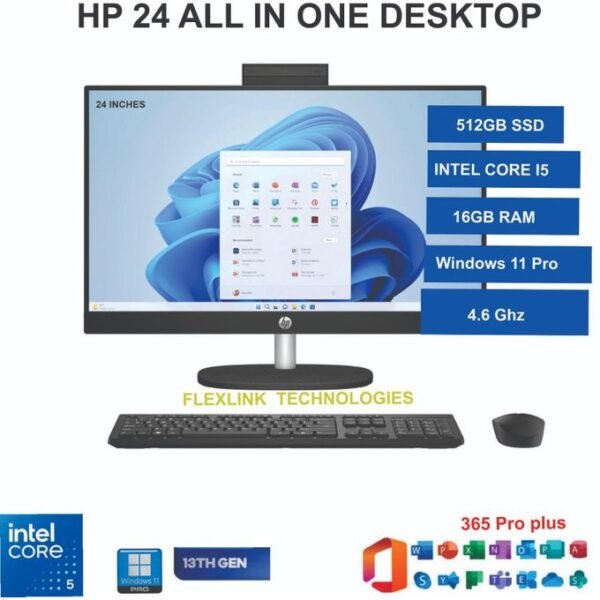 Hp 24 All-in-One PC – Intel Core i5 13th Gen (Up to 4.6GHz), 16GB RAM, 512GB SSD, 24” FHD Touchscreen