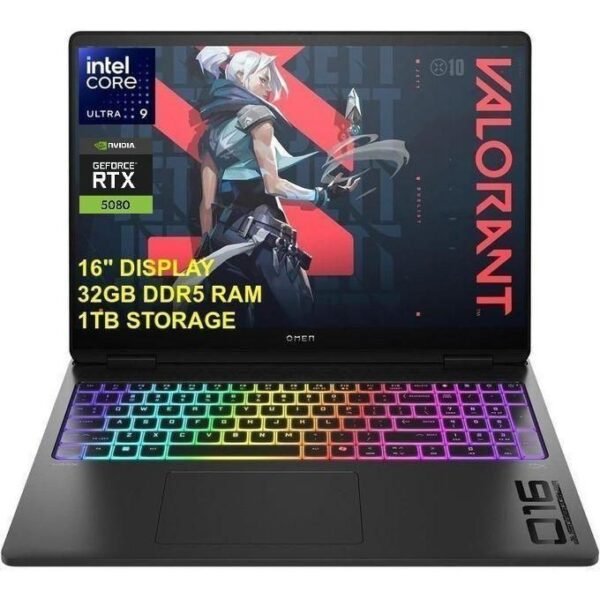 Hp OMEN MAX 16-ah0097nr Gaming Laptop - Intel® Core™ Ultra 9 - 32GB DDR5 RAM - 1TB SSD - 16" WQXGA IPS Display - NVIDIA® GeForce RTX™ 5080 (16GB) - Win 11.