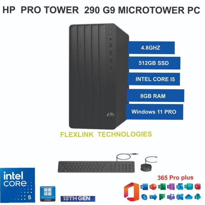 Hp Pro Tower 290 G9 – Intel Core i5 13th Gen, 8GB RAM, 512GB SSD, WLAN, Bluetooth Desktop Computer