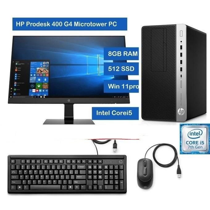 Hp Prodesk 400 G4 Microtower Intel Core-i5 8GB/512 SSD +19.5” Win 11pro & MS Office 2019