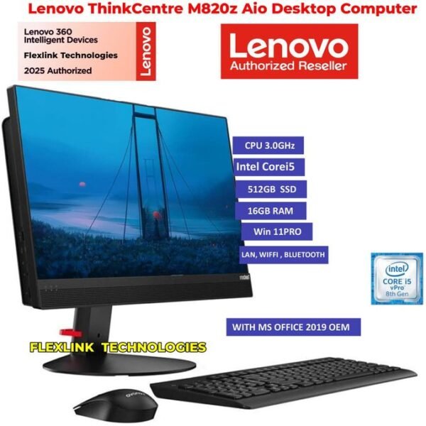 Lenovo ThinkCentre M820z All-in-One Desktop 21.5 FHD Intel Core i5 8500 16GB RAM 512GB SSD Win 11 Pro & OFFICE 365 PRO