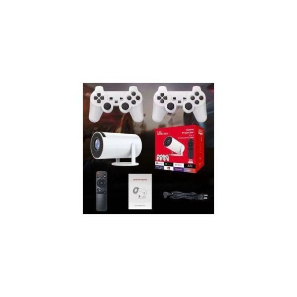 New HY300 Mini Smart Projector Set – Comes with 2 Gaming Controllers, Charging Cable & Remote