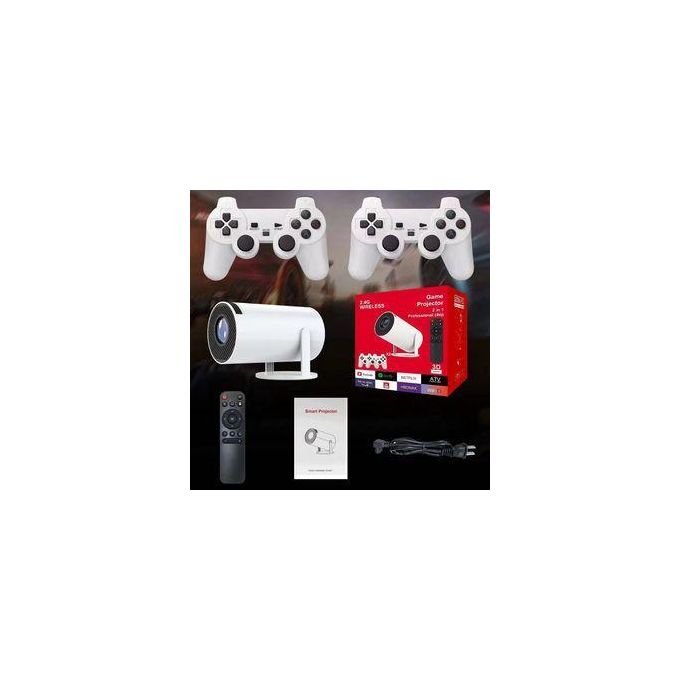 New HY300 Mini Smart Projector Set – Comes with 2 Gaming Controllers, Charging Cable & Remote