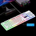 OIPETLUCK Typewriter Style Wired Keyboard, Rainbow LED Backlit, Round Keys, Anti-ghosting, Spill Resistant, Light Up USB Wired Retro 104 Keys for Office/Gaming, White