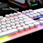 OIPETLUCK Typewriter Style Wired Keyboard, Rainbow LED Backlit, Round Keys, Anti-ghosting, Spill Resistant, Light Up USB Wired Retro 104 Keys for Office/Gaming, White