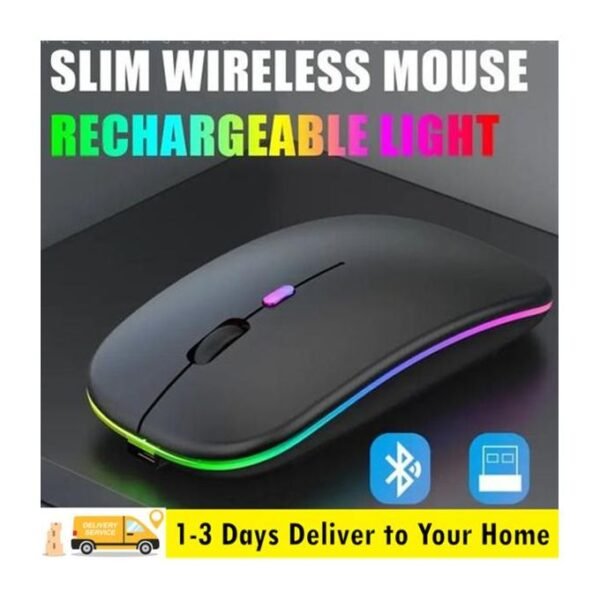 RGB Rechargeable Wireless Bluetooth Mouse(BLACK),Ultra-Slim+Portable + 6-Color Changing Bluetooth Mouse|2-Mode Connectivity (Bluetooth & 2.4G), Silent Click for All Laptops,...