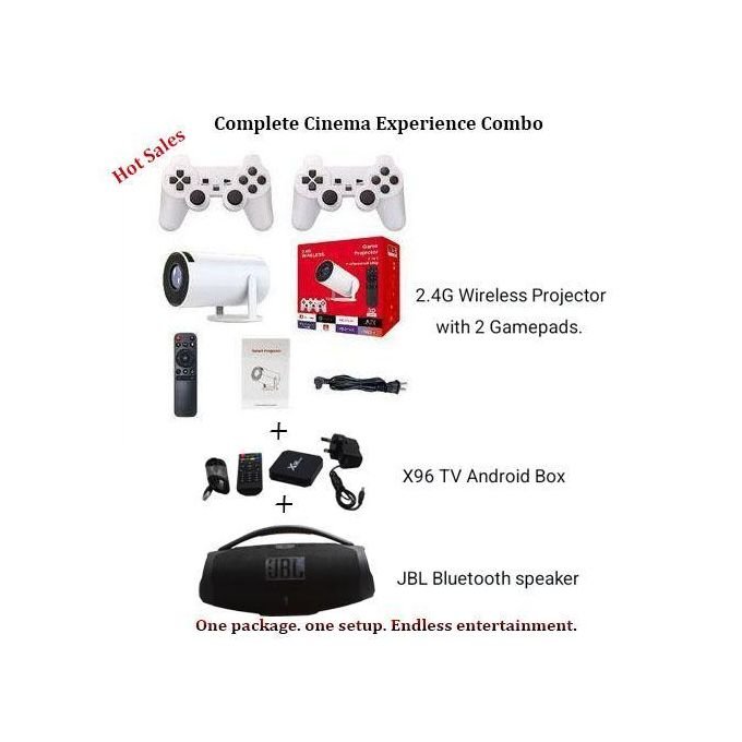 Smart Home Cinema Bundle – HD Projector + JBL Speaker + Android TV Box