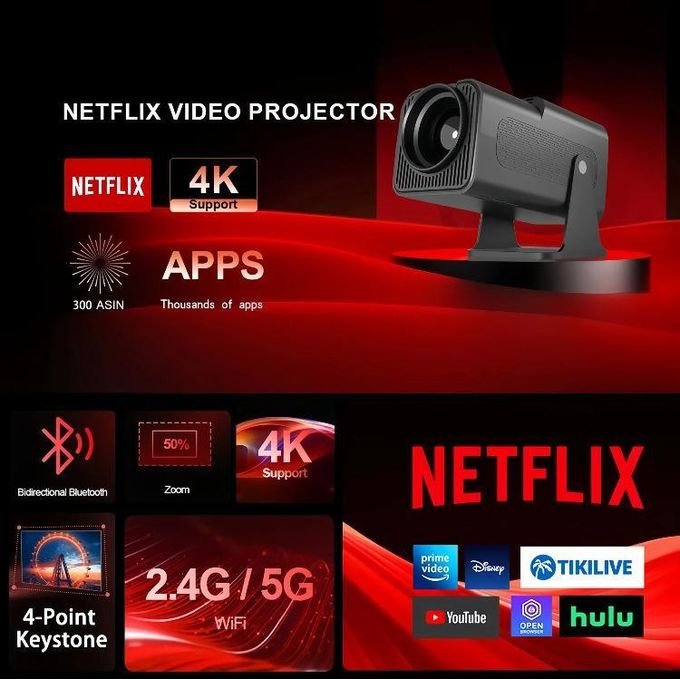 Smart Projector/Mini Projector/Home Projector/Android 11/Powerful Processor /2GB RAM 16GB Storage/Higher Lumens/Auto Focus/WiFi & Bluetooth Connection/Netflix/Youtube