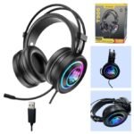 T906 RGB Headset Mic Wired Audio Noise Control Headphones Gaming USB