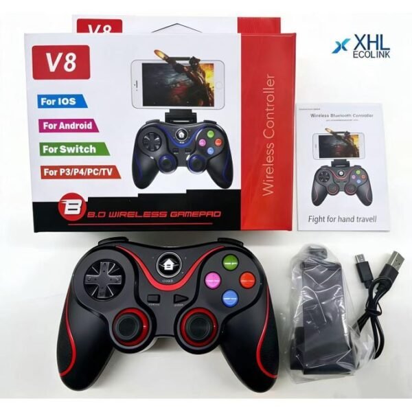 V8 Bluetooth Wireless Gaming Controller Grip Game Pad For Android-Red