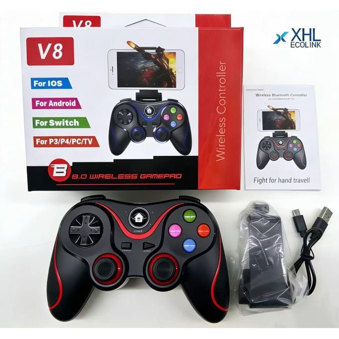 V8 Bluetooth Wireless Gaming Controller Grip Game Pad For Android-Red