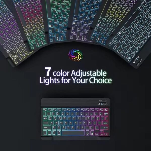 Wireless Bluetooth Backlit Keyboard with RGB Seven-color, Color Gradient Illumination Mini Keyboard and Mouse Set, Suitable for Apple, Samsung and Android Tablets