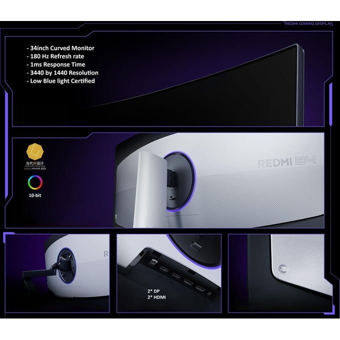 XIAOMI Redmi G34WQ 2026 Ultra-Immerse 34" Curved WQHD 180Hz Display